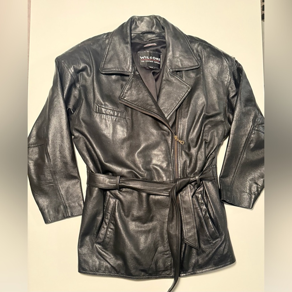Wilsons Black Leather Belted Jacket